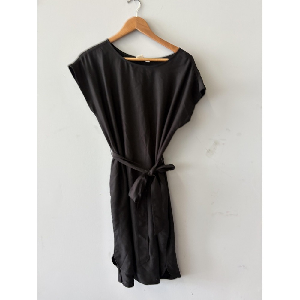 Gap Dress Womens S Black Soft Shift Belted Boat Neck Cap Sleeve Knee Length